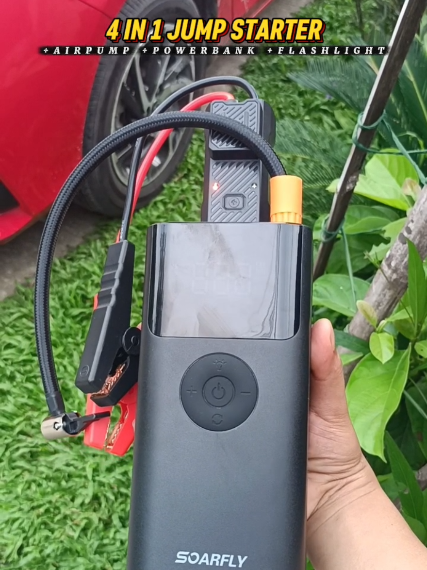 Soarfly 4 In 1 JumpStarter with Tire Inflator, Powerbank, Flashlight. 10000mAh 12V Car&Motorcycle Jump Starter. Perfect Sa bawat Byahe🔥 #soarfly #jumpstarter #tireinflator #4in1 #foryou 