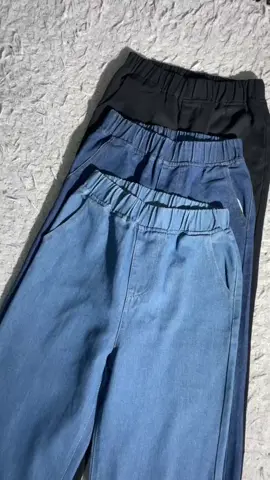 Wide Leg Denim Pants For Women High Waist Straight Cut Jeans Elastic Waist band Fashion Korea Style Pants