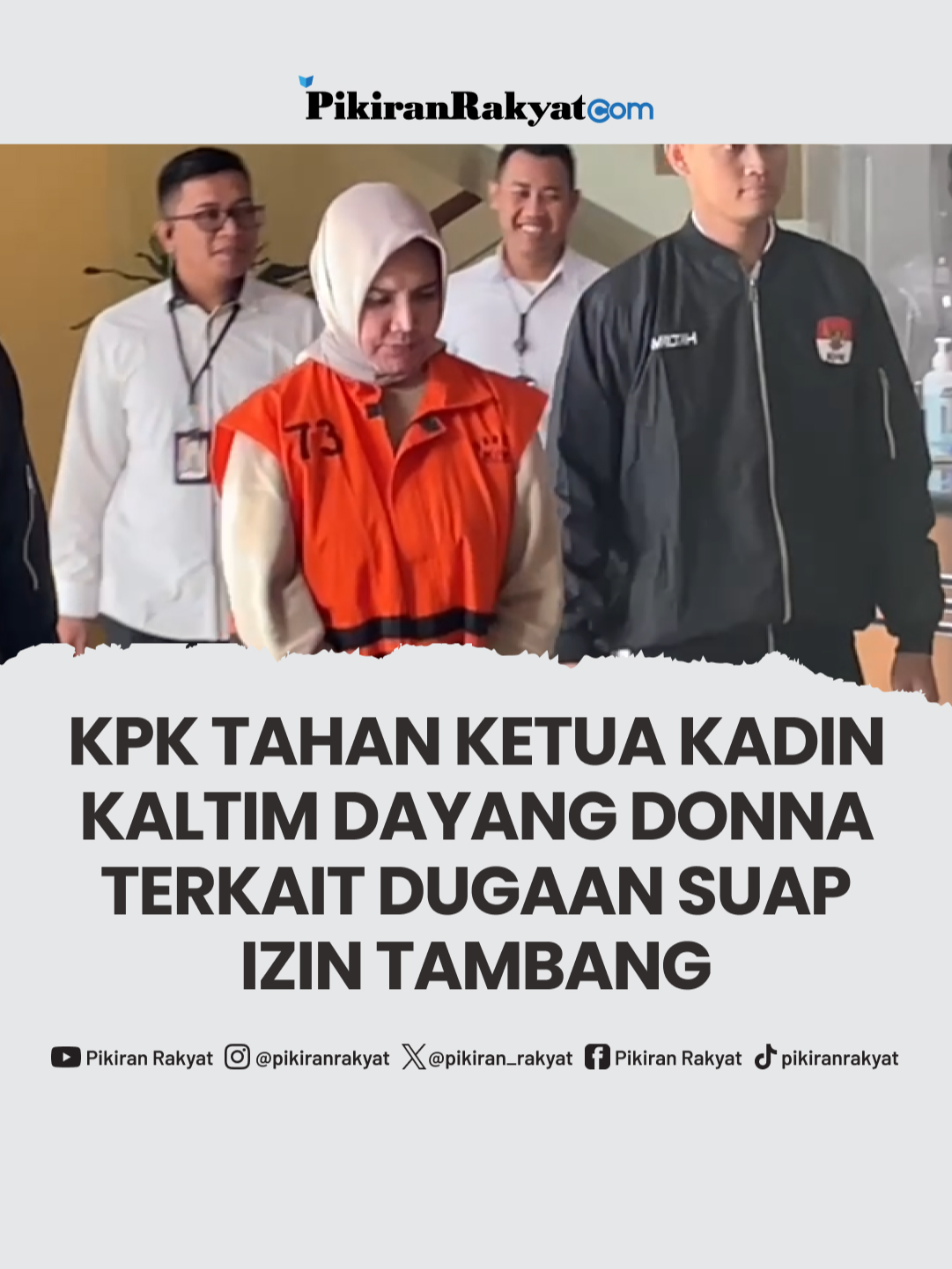 Komisi Pemberantasan Korupsi (KPK) menahan Ketua Kamar Dagang dan Industri (Kadin) Kalimantan Timur (Kaltim) Dayang Donna Walfiaries Tania (DDW). Ia diduga terlibat dalam kasus suap penerbitan Izin Usaha Pertambangan (IUP) di Kaltim periode 2013–2018. “DDW ditahan untuk 20 hari pertama, terhitung sejak 9 sampai dengan 28 September 2025. Penahanan dilakukan di Cabang Rumah Tahanan Negara Klas IIA Jakarta Timur,” kata Plt Deputi Penindakan dan Eksekusi KPK, Asep Guntur Rahayu, saat konferensi pers di Gedung KPK, Jakarta Selatan, Rabu, 10 September 2025. Asep Bidin Rosidin/PRMN #KPK #KadinKaltim #Suap #izintambang