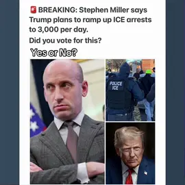 🚨BREAKING: Stephen Miller says Trump plans to ramp up ICE arrests to 3,000 per day.  Did you vote for this? #ice #police #usimmigration #news 
