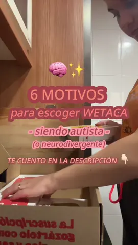 1️⃣ Anticipación → eliges tu menú semanal en un momento y la franja horaria en la que lo recibes. Adiós incertidumbre y modo espera infinito 🫠  2️⃣ Organización → platos en envases listos para ordenar la nevera sin caos 😭  3️⃣ Claridad → cada plato tiene foto + descripción detallada (sabes cómo está hecho y qué lleva) 😌  4️⃣ Repetición → si te gusta un plato, puedes pedirlo todas las veces que quieras!! 🥹  5️⃣ Opciones veggies 🌱 → siempre hay varias disponibles 😯  6️⃣ Menos sobrecarga → planificas de una vez y liberas espacio mental 😗 💬 Confieso que al principio, cuando me propusieron esta colaboración, dudé un poquillo 🥶 Soy una persona bastante especial con la comida (texturas, olores, probar cosas nuevas…), pero para mi sorpresa, todo lo que he probado me ha gustado mucho :) 👉🏻 SI algunx de vosotrxs también quiere probar @Wetaca con el código “ESPECTRO”, hoy tenéis  un 2x1 en vuestro primer pedido (IMPORTANTE: el código es válido hasta hoy a las 23:59h!🫶🏻💛) #autismo #autismoadulto #hablemosdesutismo #fyp #orgulloautista 