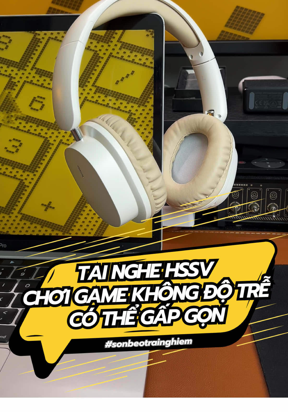 Tai nghe có thể gấp gọn. Cắm thẻ nhớ, bluetooth hoặc cắm jack 3.5 để chơi game không độ trễ.  #sonbeotrainghiem 
