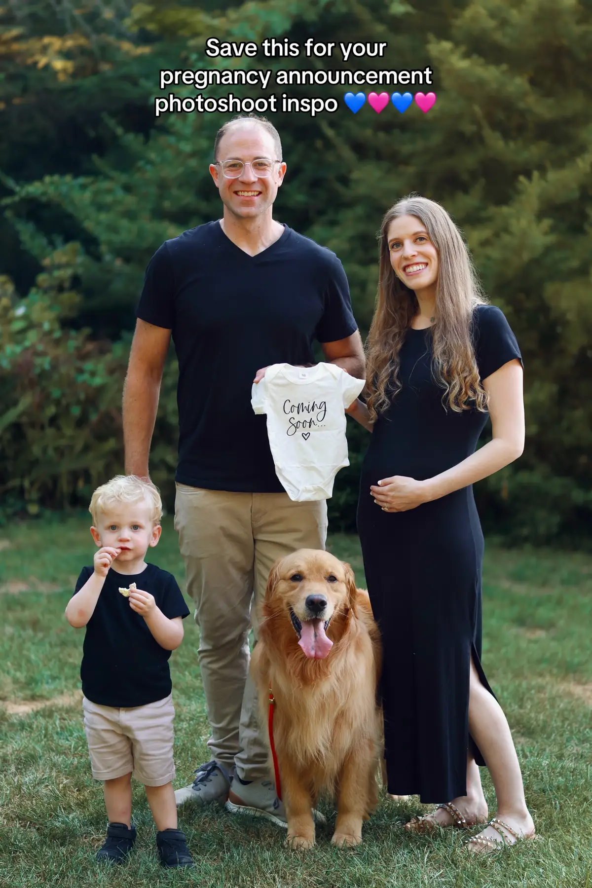 We’ve been keeping a little secret… our family of 4 is about to be a family of 5 🥰 I’ll probably share some more on stories in the coming days so stay tuned. This path came with twists and turns, but we couldn’t be more grateful. Thinking of those still hoping, waiting, and walking their own path. ❤️   . . . #dogfamily #family #pregnancyannouncment #babybump #goldenretriever #familyphotos #photoshoot