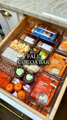 One cup of hot cocoa a day keeps the doctor away 🎃  #hotcocoa #HalloweenTreats #kitchenorganization #organizedhome #asmr  Video description: mom restocking the hot cocoa bar drawer with Halloween and fall themed treats, marshmallows and hot cocoa bombs 