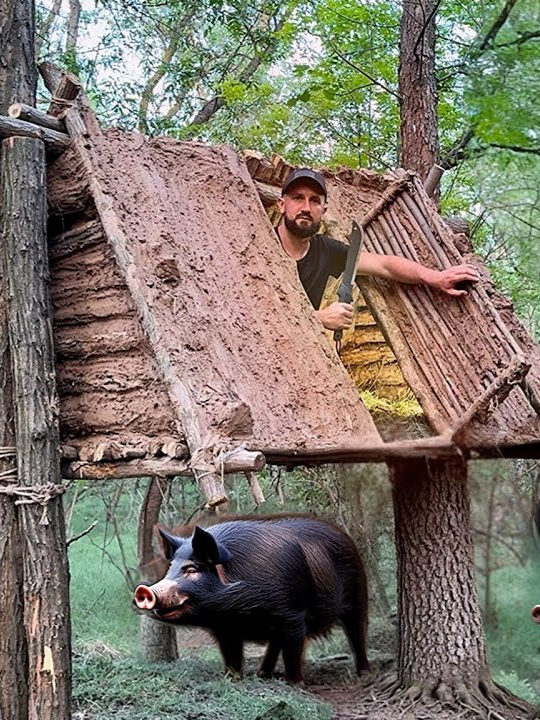 Building a hanging shelter from clay to escape from a wild boar.mp41 #bushcraft #camping #adventure #Outdoors #survival