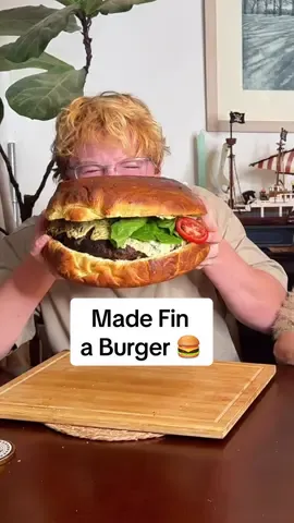 How heavy is it on the MEATric scale? It BEEFS me 😂🍔 making my son a giant burger just to see his reaction. And just to say - I learnt how to make brioche buns for this. delicious. #comedy #burger #boymom #laugh #FoodTok 