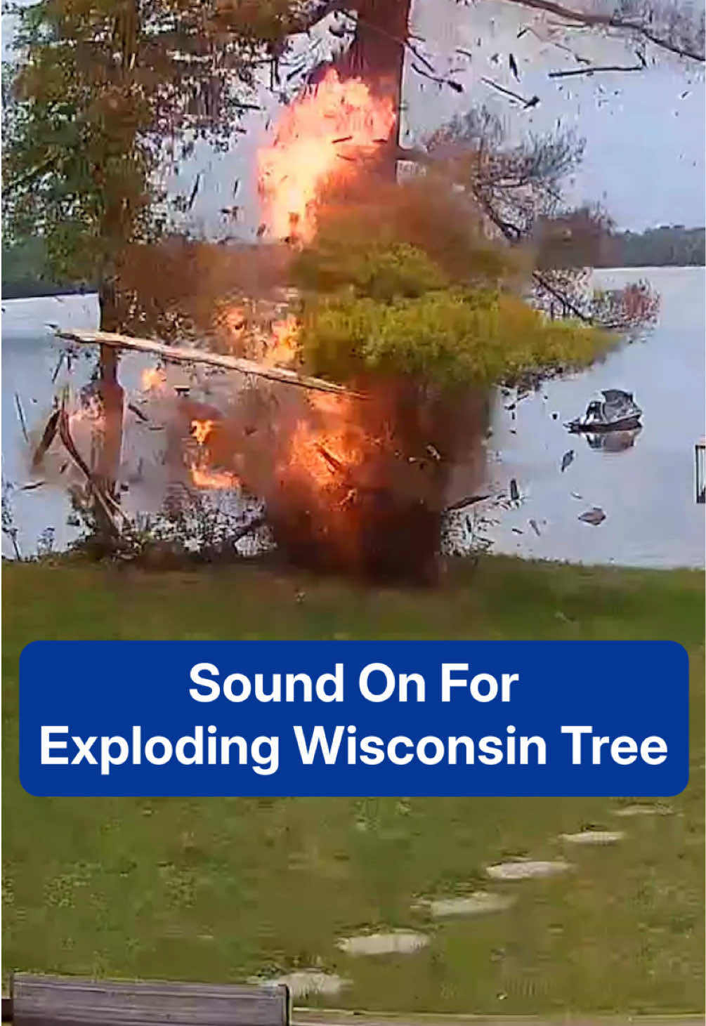 No storm clouds, no rain. Just — BOOM — lightning. See what happens next as this tree explodes, seemingly out of nowhere. #TheWeatherChannel #fyp #crazyweather #lightning #explosion #tree #wisconsin #fire #weathertok #weatherchannel 