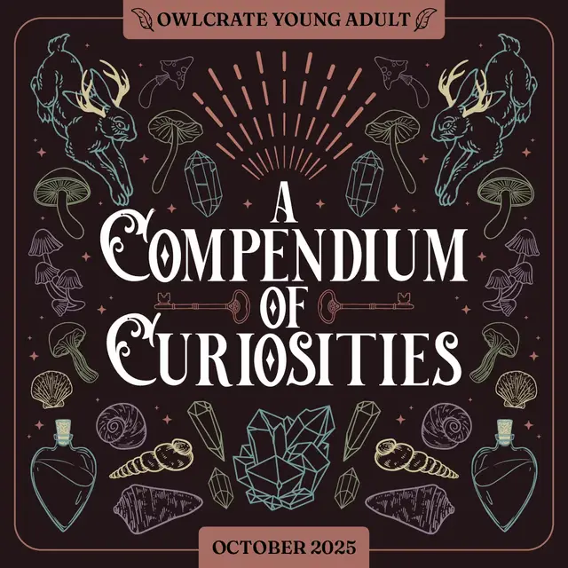 Hey Book Owls! Our October 2025 YA theme is 🪻A COMPENDIUM OF CURIOSITIES!🪻 What will you find inside?⁠ ⁠ Our book this month features a magical curiosities shop that sits in town, where secretly the items are anything but. Our main character is keeping the shop going, but is hanging by a thread until a strange girl comes in, turning those fake items into real magic. She is hiding a secret of her own; she is cursed to make anything she touches into magic. They make a deal that could save them both, and with the help of a handsome printer’s assistant, they embark on an ambitious quest and uncover a plot that goes deeper than they could have ever imagined.⁠ ⁠ Our edition features:⁠ ✨Exclusive redesigned dust jacket by @julie.reinhart_⁠ ✨Reversible dust jacket by @anta_arf⁠ ✨Foiled stamped hardcover case designed by @heyatlascreative⁠ ✨End pages designed by @talitasami⁠ ✨Stenciled edges on all 3 sides designed by @julie.reinhart_⁠ ✨Signed by the author on a page designed by @the.pearledreader⁠ ✨Author letter bound into the book⁠ ✨Bonus content bound into the book⁠ ✨Ribbon bookmark⁠ ✨Book Size: 5 3/8” x 8 1/4”⁠ ⁠ For content warnings, please check out our CONTENT WARNINGS PAGE.⁠ ⁠ Goodies featured in this box are inspired by Howl’s Moving Castle, The Spellshop, The Starless Sea, and The Honey Witch.⁠ ⁠ Lovingly designed by @layla_ashtar_shrine, the next pin in our Enchanted Elixirs series is inspired by Emily Wilde’s Encyclopaedia of Faeries!⁠ ⁠ ❗️Our YA box is currently SOLD OUT! Join the WAITLIST today.⁠ ⁠ OwlCrate subscribers: Your box will be reserved for you!⁠ Renewal day is on the 1st of each month.⁠⁠ Our Customer Support Owls (support@owlcate.com) will be on hand if you have issues!⁠ ⁠ #BookTok #yabooks #yafantasy #owlcrate #bookish 
