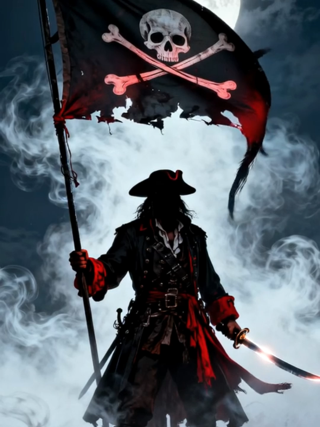 Live Wallpaper | Rise of the Black Flag #pirate #pirateflag #livewallpaper #darkfantasy #epicvibes #mysteriousvibes #moonlight #legendarypirate #coolvibes #aivideo #phonewallpaper