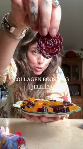 🌹The best skincare is the kind you eat-  Recipe: Mix together- 2-3 teaspoons Gelatin (depending on how firm you want them) 1/2 cup cold fruit juice  1 Tablespoon Anima Mundi Collagen Boosting Elixir Optional 2 teaspoons Anima Mundi super fruit powders  Then- Gently heat 1/2 cup of fruit juice until almost boiling Slowly pour the hot juice into the cold juice/gelatin mixture while whisking. Pour into molds or just a shallow pan and refrigerate 2-3 hours until set. (I highly recommend spraying molds with oil first!) . .  . #collagen #skinfood #herbalremedies #homemadegummies 