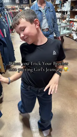 I’m thinking he liked them😂 @Frost Ranch Wear  #pranking #littlebrother #girlsjeans #fyp #frostranchwear 