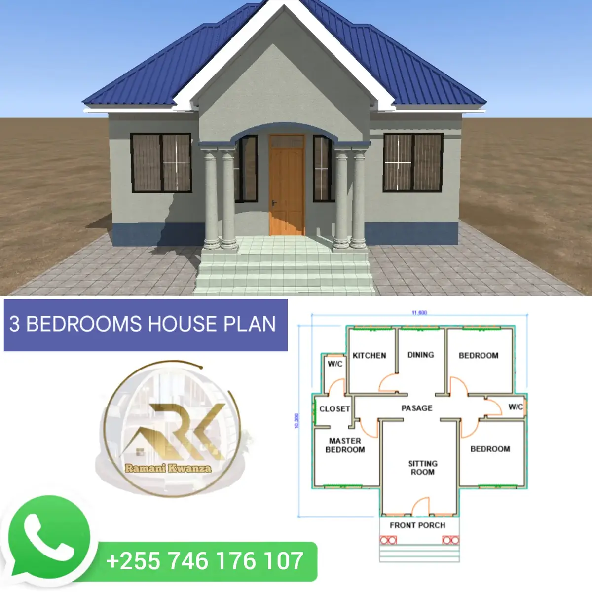 G/M/3BD/0023 RAMANI NZURI YENYE; _VYUMBA VITATU VYA KULALA _KIMOJA SELF _SEBULE KUBWA _DINING _JIKO _PUBLIC TOILET  KWA MAWASILIANO TUPIGIE +255 746 176 107 #ramani nzuri #3 bedrooms  #vyumba viwili #kujenga #ujenzi  plan  kizuri  kwanza  houses