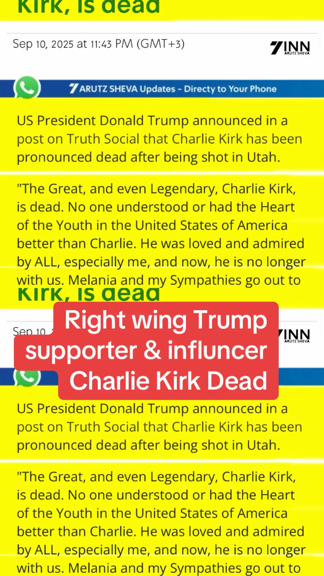 Outrage and sympathies from Trump and Israel for this one man who shares their views. NO outrage , NO sympathy, NO promoted media of the tens of thousands of Palestinians they are murdering  #charliekirk #charliekirkdead #charliekirkshooting #israelnews #trumpnews 