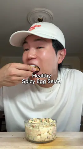 High protein + fibre, low calorie, no mayo… SPICY EGG SALAD 🌶️ #eggsalad #highprotein #EasyRecipe #healthyrecipes  Ingredients: - eggs (4) - veggies* (3/4 cup diced) - jalapeño (1-2 slices) - greek yogurt (1/3 cup) - dijon mustard (1 tsp) - sriracha (1 tbsp) - salt and pepper (as desired) * I used celery, carrots, green onion, and cucumber