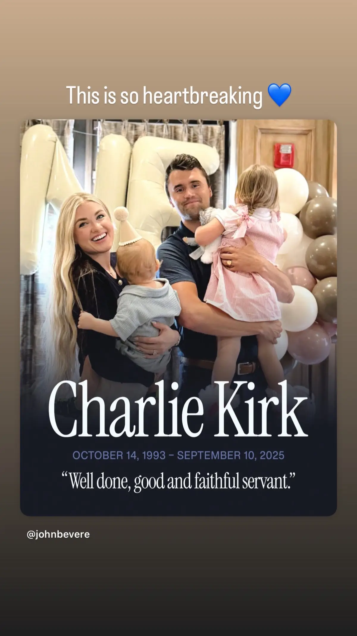 This world we live in is a sad place. Charlie was a husband, a father and a Christian. He was doing nothing but good and educating the youth. Rest in peace @Charlie Kirk 