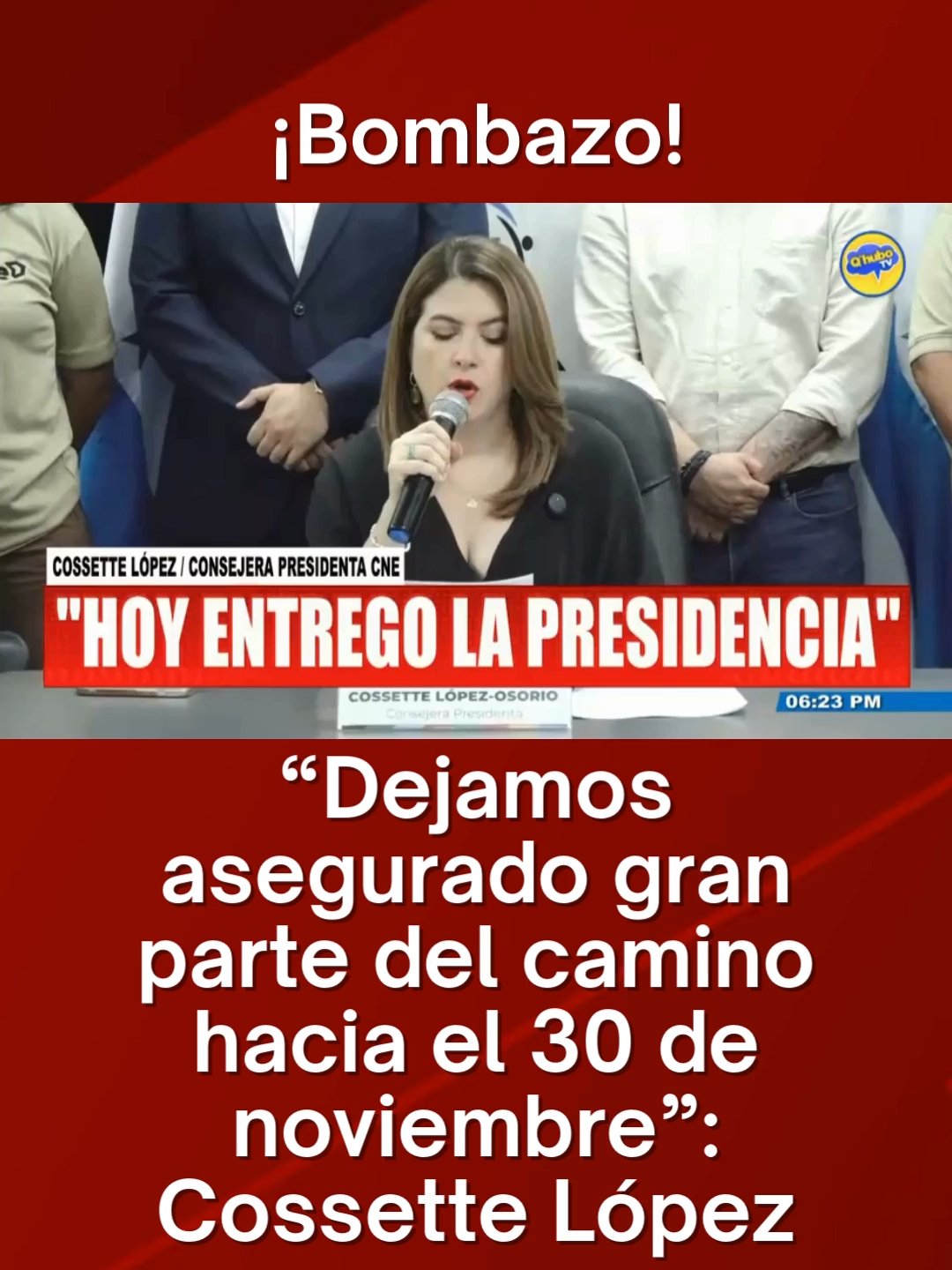 #QHuboTVNoticias | 🚨Bombazo🚨“Dejamos asegurado gran parte del camino hacia el 30 de noviembre”: Cossette López🚨 La presidenta del Consejo Nacional Electoral, Cossette López entrega hoy la presidencia del ente electoral.  López expresó en su discurso que agradece a cada persona que fueron parte del trabajo y que sostuvieron la democracia.  La consejera del CNE cerró su discurso con la frase 