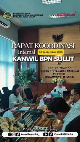 Halo #sobATRBPN #Kanwilbpnsulut Yuk simak Rapat Koordinasi Internal Kanwil BPN Sulut (10/09/25) @erry_jp @kementerian.atrbpn #IndonesiaLengkap #ATRBPNKiniLebihBaik #ATRBPNMajudanModern #MelayaniProfesionalTerpercaya