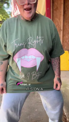 New shirt alert. Vampire: Trans Rights pro bite, idea from a comment! Just can't find comment! lol #fyp #trans #shopqueer #ttshop #tiktokshop 