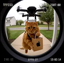 POV: when your courier is a ginger cat on a drone 🚁🐱 He just dropped off my brand new iPhone right at the door 📱🍏 Apple, please hire this cat ASAP  #CatDelivery #Apple #iPhone17 #DroneDelivery #FunnyCat     
