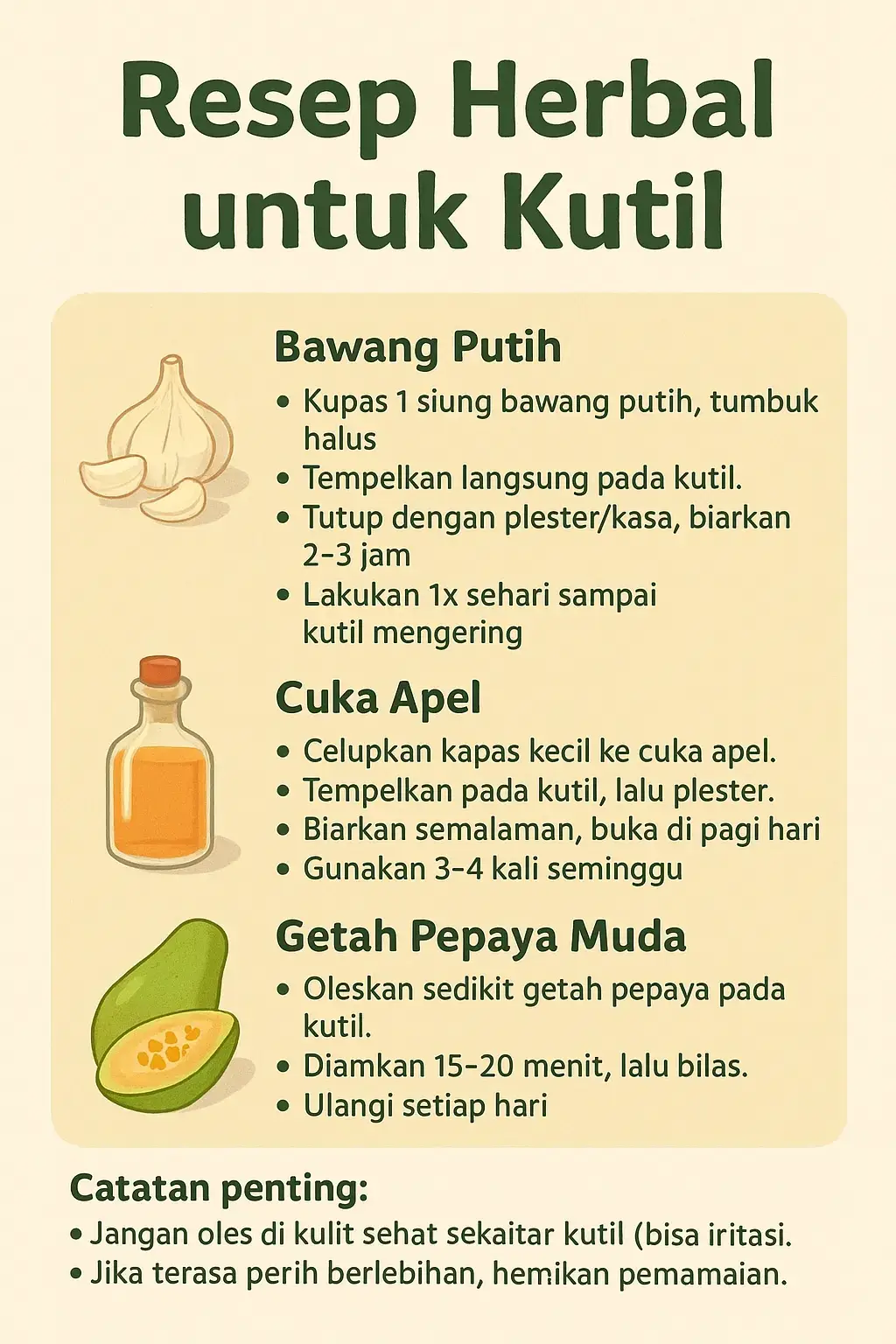 Kutil bikin minder? 😣 Jangan khawatir, ada cara alami yang bisa bantu keringkan kutil tanpa bahan kimia keras!” 🌿 Coba pakai bawang putih, cuka apel, atau getah pepaya muda yang sudah dipercaya turun-temurun sebagai obat herbal untuk kutil. Ingat, konsistensi adalah kunci  #HerbalAlami #TipsSehat #Kutil #ObatTradisional #rempahvibes