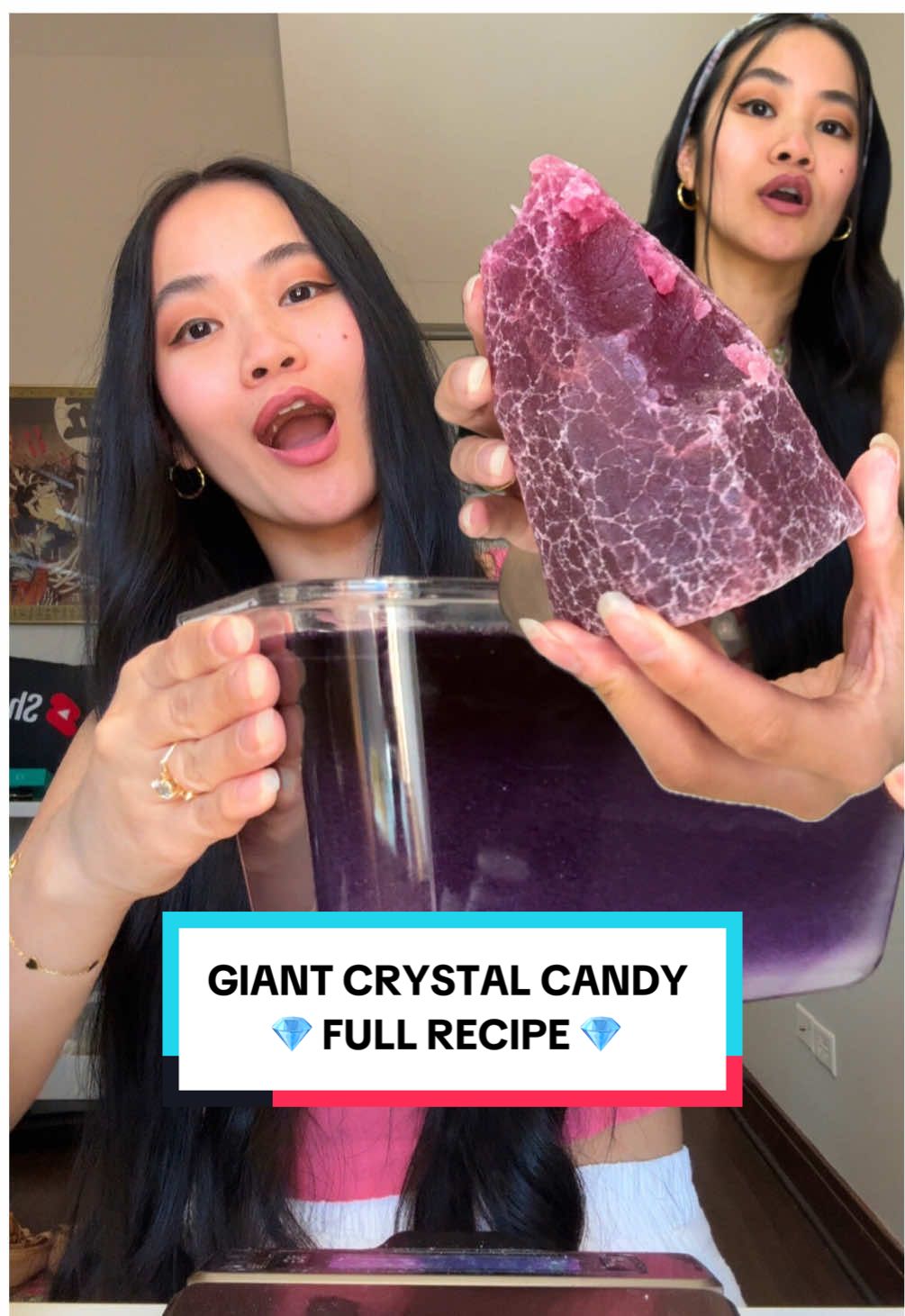 👩🏻‍🍳💎 DIY Crystal Candy RECIPE!! 💎 25g agar powder 800mL cold water  1.3kg sugar diy giant crystal candy #DIY   #kohakutou #crystalcandy #Recipe #recipevideo 