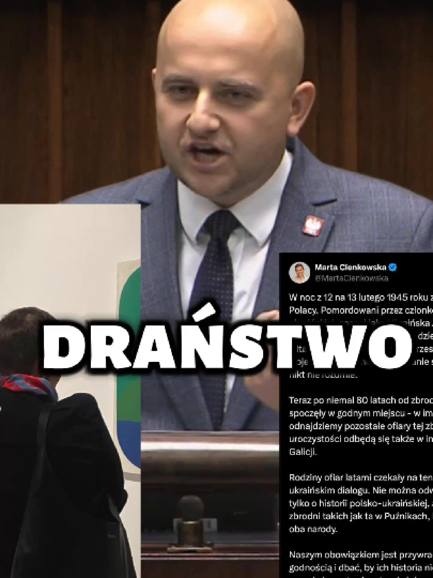 Nie wierzyłem, że ktoś może tak szybko skompromitować urząd Ministra Kultury. 🟥A jednak: Marta Cienkowska po 2 miesiącach pracy mówi publicznie, że „sprawa reparacji jest załatwiona”. Na jakiej podstawie? Kto ją upoważnił do odwołania stanowiska polskiego Sejmu z 14.09.2022 r., które wprost wzywa do zadośćuczynienia od Niemiec? To jest policzek dla ofiar i dla państwa. Reparacje to nie „opinia”, to rachunek za śmierć ponad 6 mln polskich obywateli i za zrujnowaną Polskę. Takich rzeczy nie unieważnia się w radiowym studiu. Myślałem, że po tylu latach nauczymy się jednego: o pamięci i sprawiedliwości nie decydują „jeśli dobrze pamiętam”. Cienkowska nie potrafi wskazać dokumentów, ale ogłasza koniec polskich roszczeń. Nie ma do tego prawa. 🟥A do tego dochodzi relatywizowanie Wołynia — zrównywanie ofiar i sprawców jest moralnym upadkiem. Nie ma „dwóch stron” Wołynia w sensie odpowiedzialności. Jest jedna – OUN-UPA - Ukraińcy, która wybrała terror wobec polskich cywilów. Puźniki, Ostrówki, Huta Pieniacka – każde z tych miejsc to imiona naszych rodaków, nie „statystyka”. Państwo polskie ma obowiązek prawdy: w dyplomacji, edukacji, kulturze, mediach. Każda instytucja, która rozmywa Wołyń, uderza w godność ofiar. Domagam się stałego monitoringu fałszerstw, reakcji na kłamstwa! Bez tego nie ma powagi państwa. Wołyń to nie rozdział zamknięty – to rozdział do dokończenia: ekshumacja, nazwanie zbrodni, pamięć. Prawda o Wołyniu jest naszym obowiązkiem wobec ofiar i przestrogą dla Europy. Kto ją rozmywa, współuczestniczy w zapominaniu. 🔊Domagam się natychmiastowego odwołania Cienkowskiej!