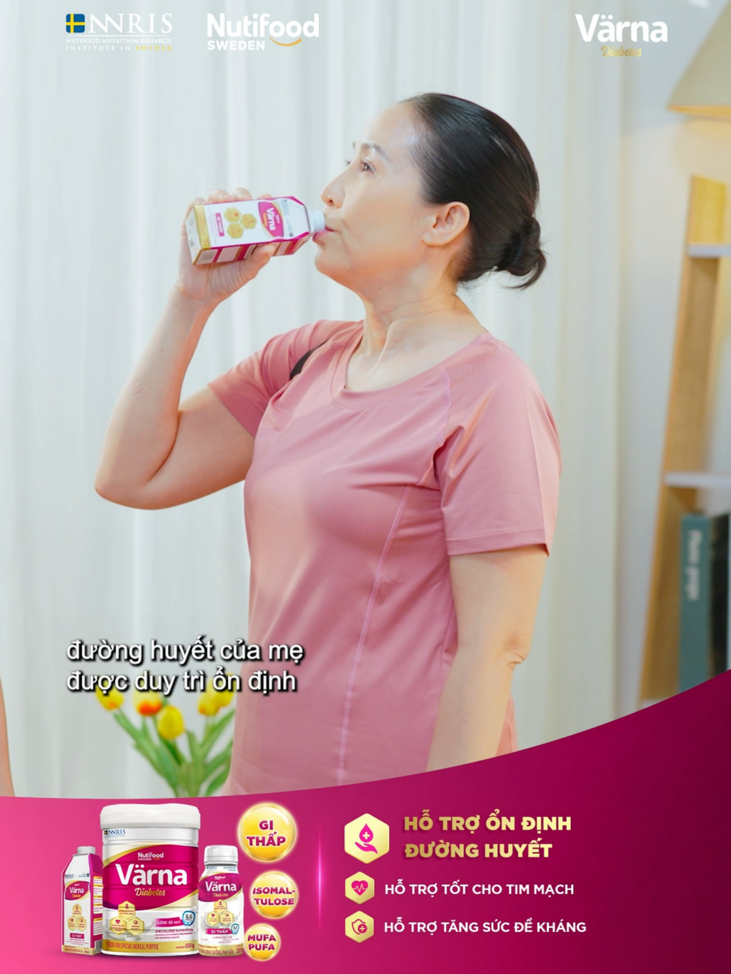 Värna Diabetes từ Nutifood Thụy Điển, công thức GI thấp hỗ trợ ổn định đường huyết, bổ sung nhiều dưỡng chất thiết yếu. Khi kết hợp cùng chế độ ăn uống hợp lý và vận động nhẹ nhàng, mẹ sẽ luôn an tâm, vui khỏe mỗi ngày. #NutifoodThuyDien #VarnaDiabetes
