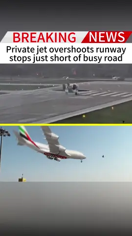 Private jet overshoots runwaystops just short of busy road
 #fpy#news#tiktok#foryou#breankingnews#usausausa🇺🇸🇺🇸🇺🇸 