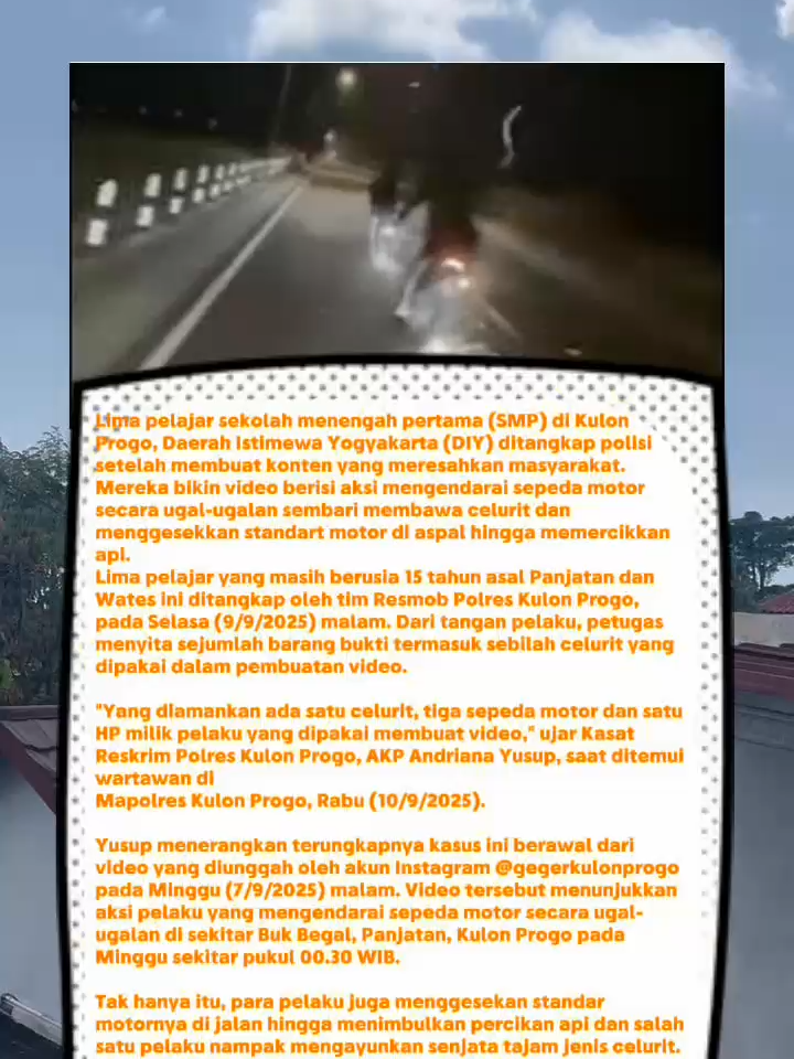 Bikin Konten Ugal-ugalan Ayunkan Celurit,  5 Pelajar Kulon Progo Dibekuk