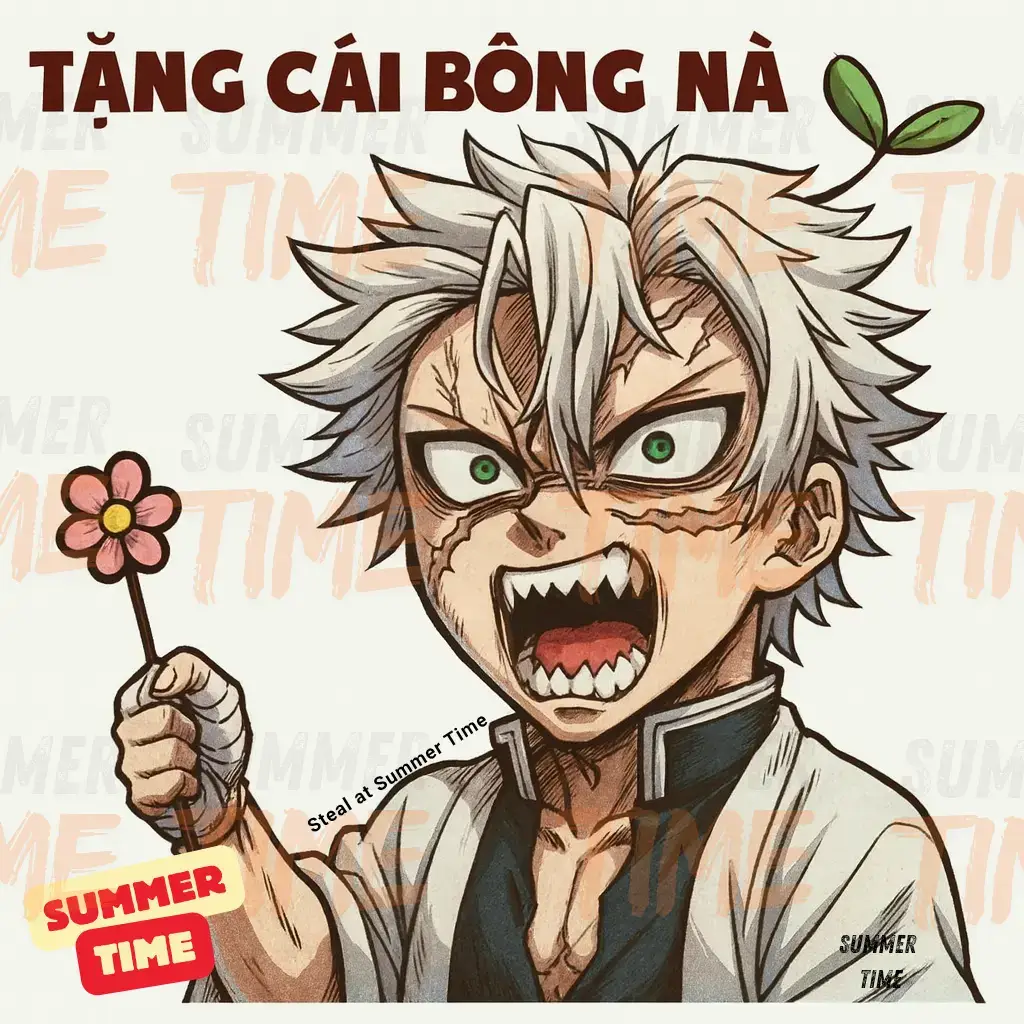 Phong cách tặng cái bông này mới giống Sanemi he 🤣🤣🤣 #sticker #chat #mes #demonslayer #sanemi 