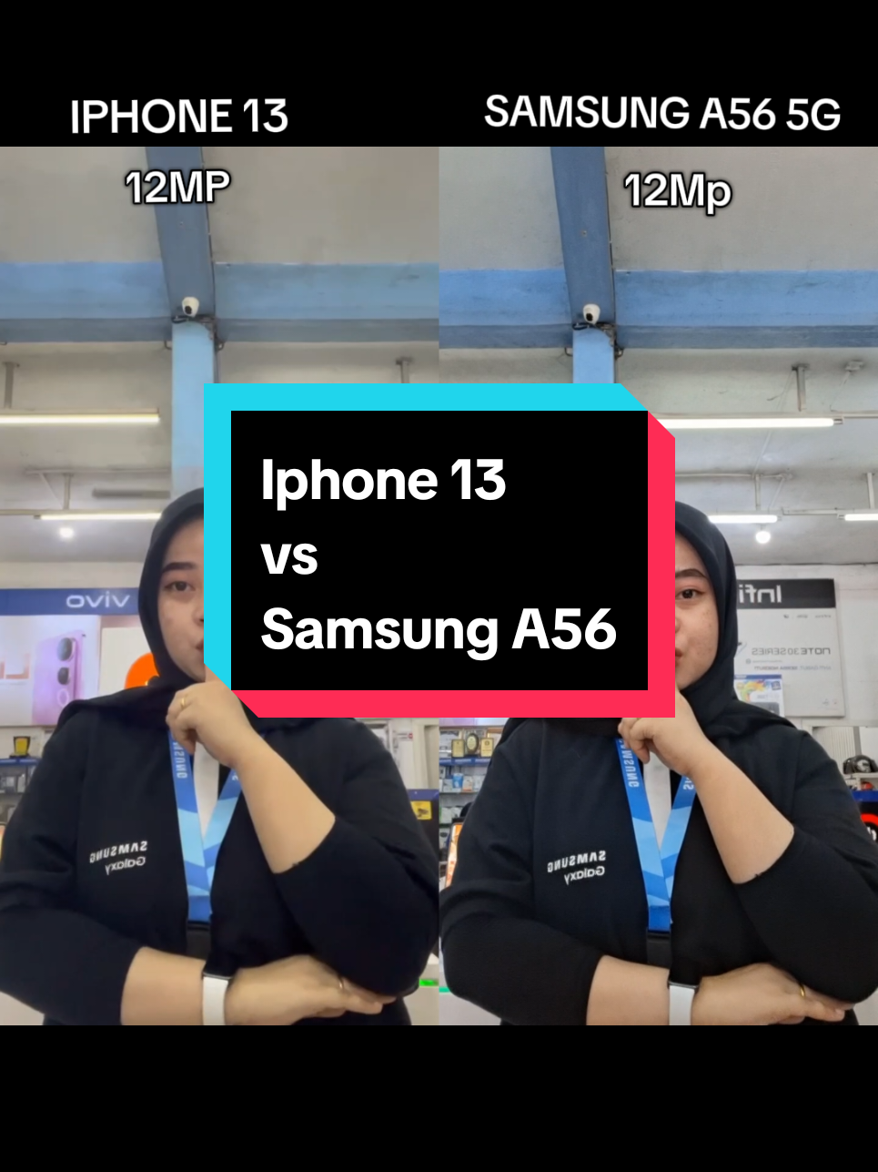 Iphone 13 vs Samsung A56 5G Hadil Camera Depan Pakai camera Bawaan tanpa edit ‼️🥰 Ready di Pratama ponsel ❤️ #samsunga56 #iphone13 #fyp #fypシ゚viral #samsung 