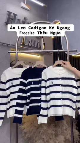 Áo len cadigan kẻ ngang thêu ngựa #huonglana #xhuongtiktok #xh 