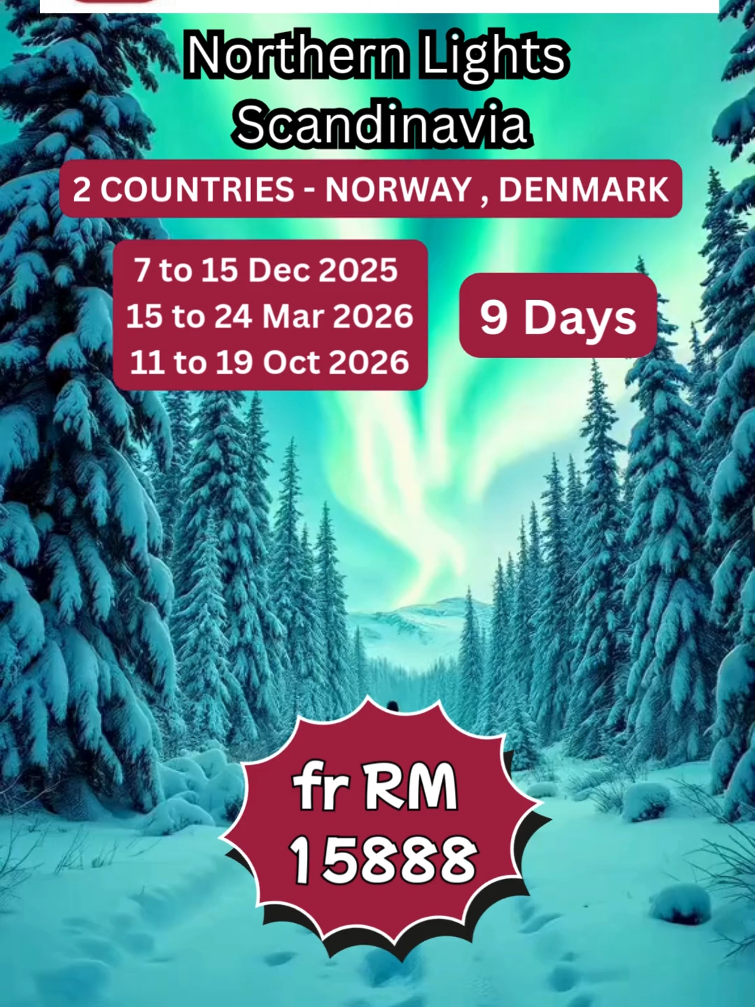 ✅ NORWAY & DENMARK — Northernlights - Scandinavia  - 9 Days One Magical Trip You’ll Remember for Life!  ✨ What You’ll Experience:  🌌 Tromsø – Chase the magical Northern Lights under the Arctic sky  🏙️ Oslo – Modern vibes meets natural beauty  🏰 Copenhagen – Fairytale streets & royal charm  Departure Dates:  7 to 15 Dec 2025  15 to 24 Mar 2026  11 to 19 Oct 2026  📅 Fixed Departure | 🧳 All-Inclusive Tour 🚍 Flights, Hotels, Meals, Tours – Everything covered! 🎟️ Seats are Very Limited!  📲 DM us now to lock your seat before it’s gone!  📞 +60 13278 5846 | +60 12926 3919  #NorthernLights2025 #ScandinaviaTour #AuroraExperience #TromsoTrip #OsloToCopenhagen #WinterWonders #FamousWorldTours #ArcticAdventure #BookNow #LimitedSeats #EuropeBucketList #TravelScandinavia #BigSaleAlert #limitedtimeoffer #BookNow #HolidaySale #FamousWorldTours #HolidayVibes #fyppppppppppppppppppppppp #tourism #BucketListTravel #offer #tiktoktravel #familygoals #fyp #traveltiktok#denmark #norway #tromso