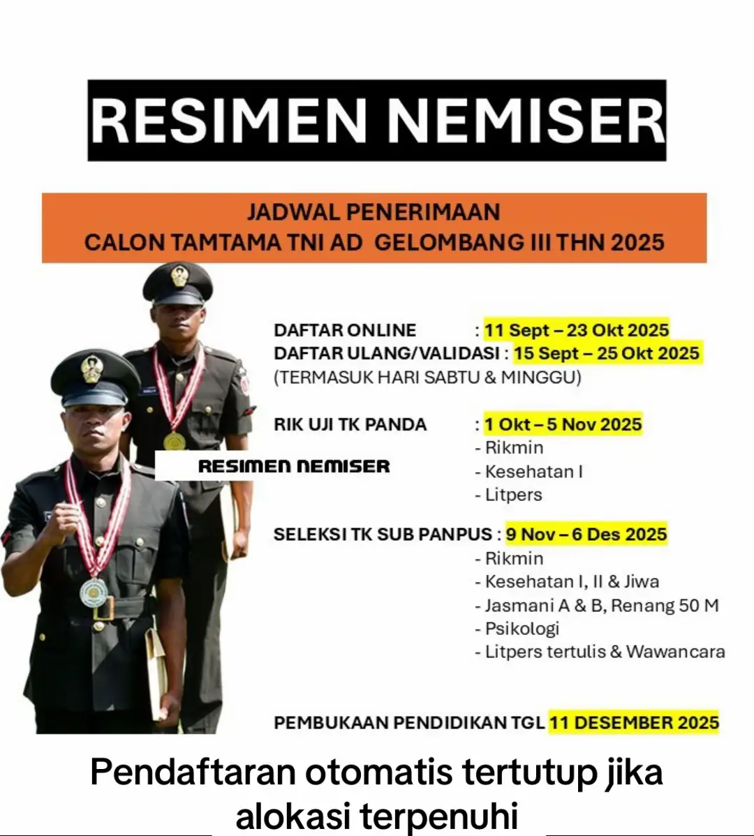 Calon Tamtama gelombang 3 thn 2025. Segera daftar!!! #rekrutmentni #infoseleksitni #abdinegara #tamtamatni 