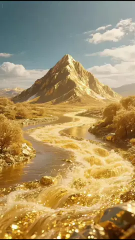 Gunung Emas Disinari Matahari | Air Mengalir Menghasilkan Kekayaan #capcutforus #CapCut #capcutpioneer #gold #livewallpaper 