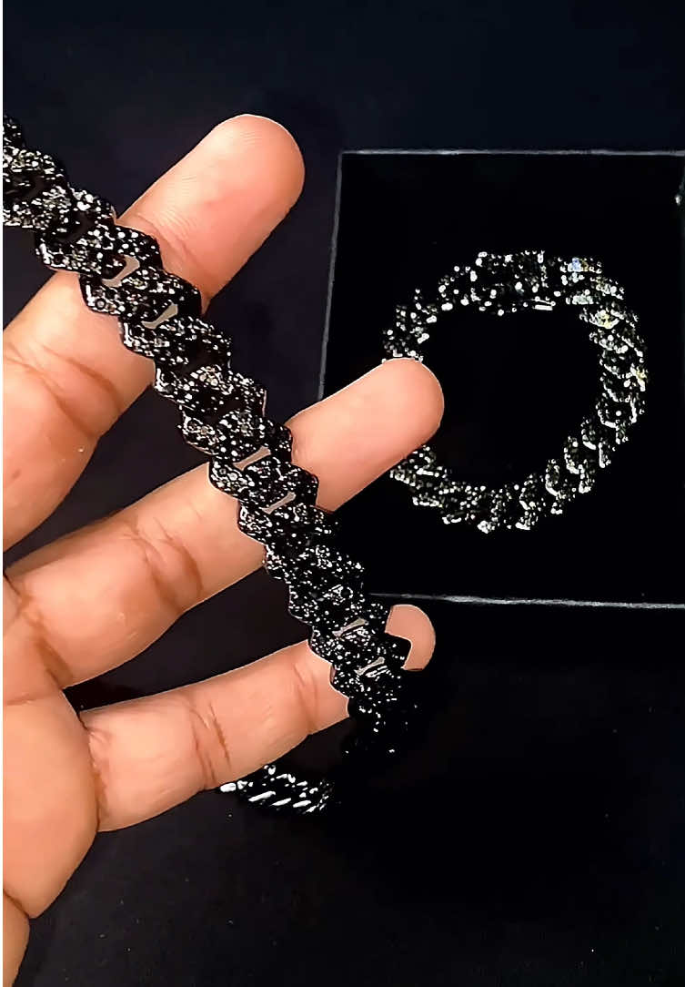 Set of black iced out bracelet and necklace🔥 Contact us on WhatsApp(03226319717) or visit our website to get your own set. #icedoutjewelry #necklace #bracelet #hardcorewear #karanaujla