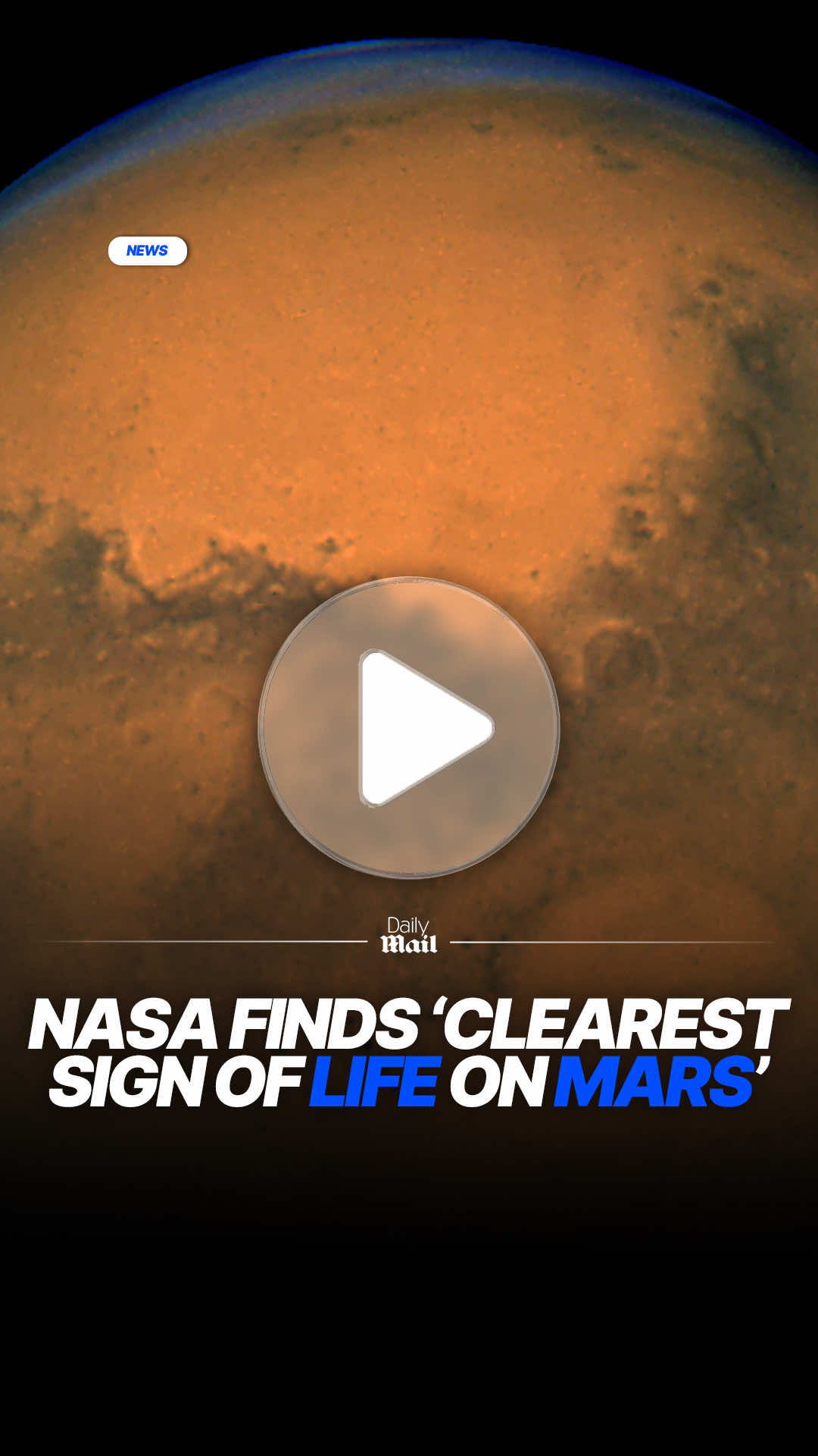 NASA has announced the discovery of what it believes to be ancient microbial life on Mars. The new administrator for the space agency, Sean Duffy, said a sample collected by the Perseverance rover has been declared the 'clearest sign of life' ever found on the Red Planet. Read more at DailyMail. #news #Science #space #Astronomy #mars 