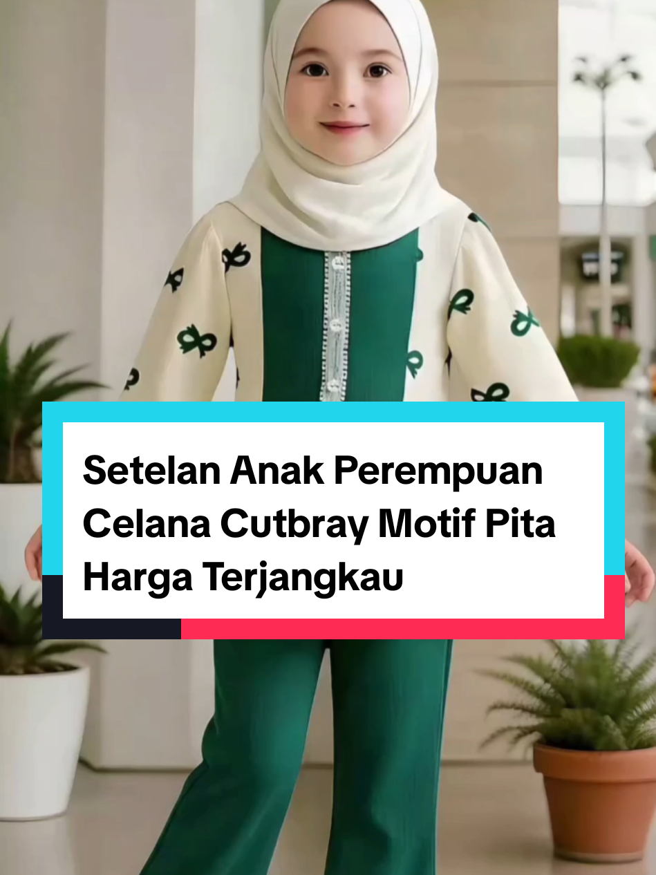 Setelan Anak Perempuan Celana Cutbray Motif Pita Harga Terjangkau #setelananak #setelananakperempuan #fyp 