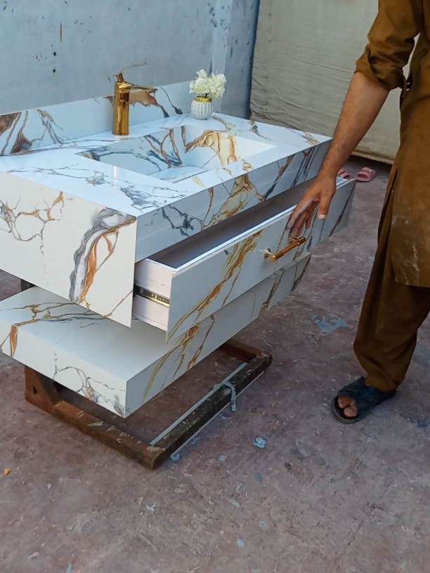 Washroom Costimize Tile Vanity 03161273724 #vanity #porclain #corian #newdesign #tiktok 