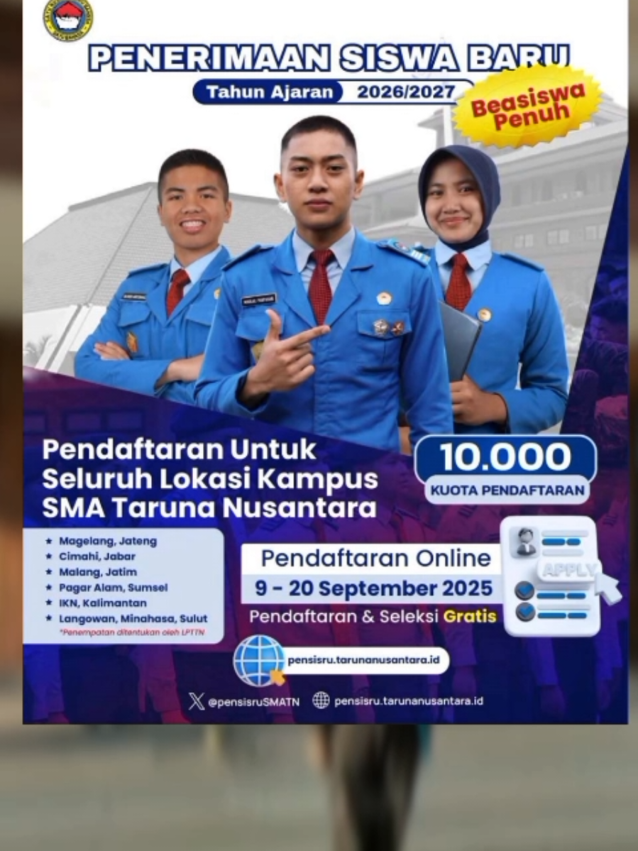 pendaftaran Taruna nusantara 2025 2026 #tarunanusantaramagelang  #tarnus  #pendaftarantarunanusantara  #smatarunanusantara #tessmatarunanusantara 