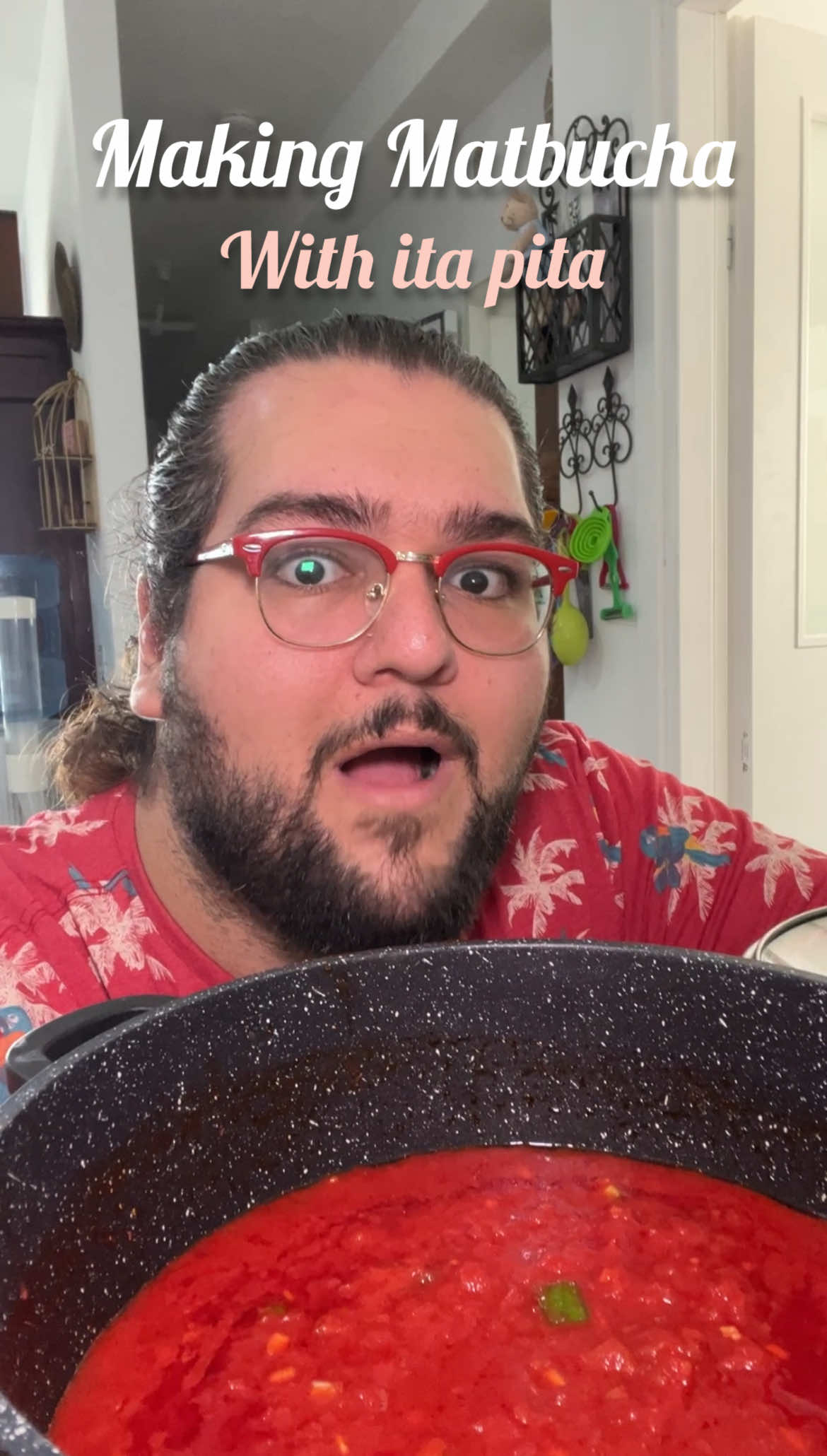 ‏When life gives you tomatoes… make matbucha Ingredients: Canned chopped/crushed tomatoes  Diced Green chilli pepper Diced Garlic Vegetable Oil  Paprika  Salt Sugar Put as much as your heart tells you to from each ingredient  Mix everything in a pot, bring it to a boil, lower the heat and let it simmer for a couple of hours That’s it 🌷 #Morocco #JewishCuisine #food #Matbucha #Recipe 