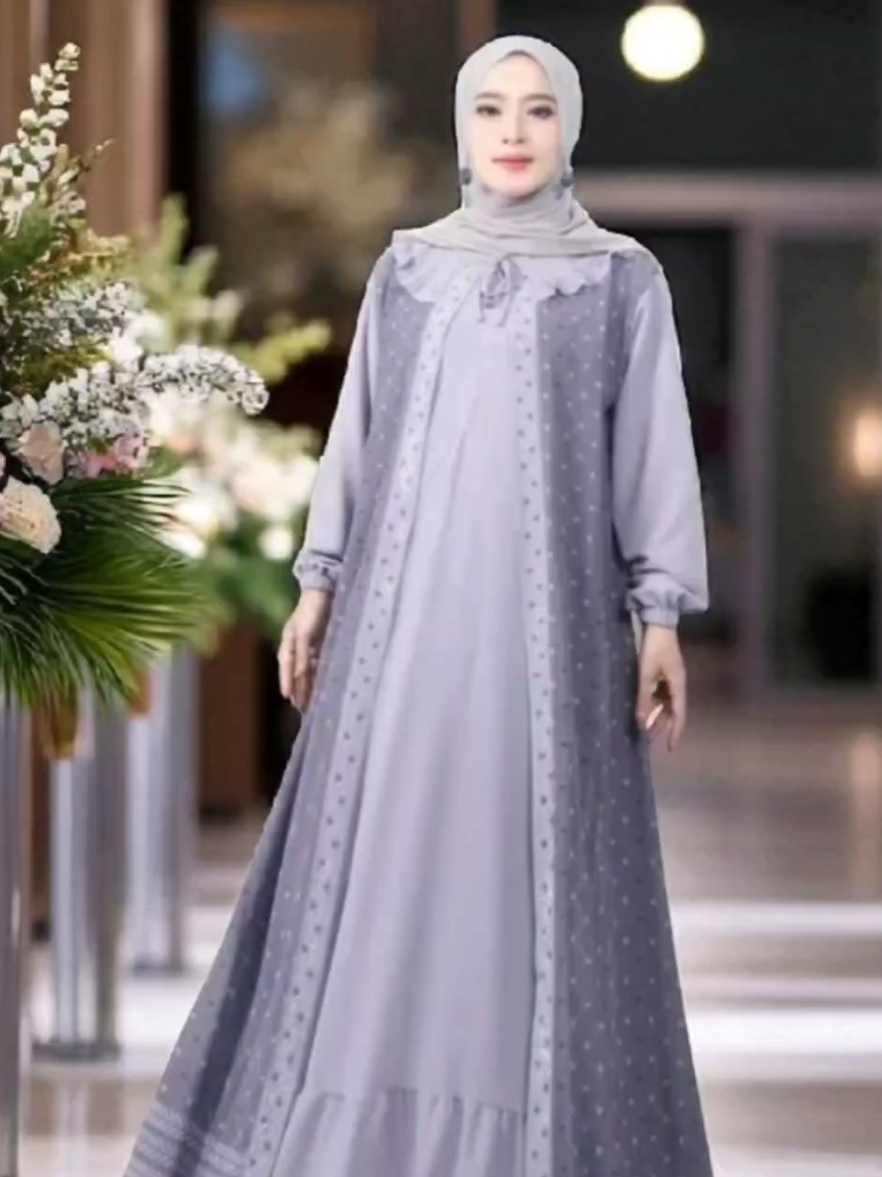 SASKIA DRESS - Gamis Ceruty Polos Mix Ceruty Print Full Furing Busui dan Wudhu Friendly #gamis #gamiskekinian #gamislebaran #gamismurah #gamiscantik 