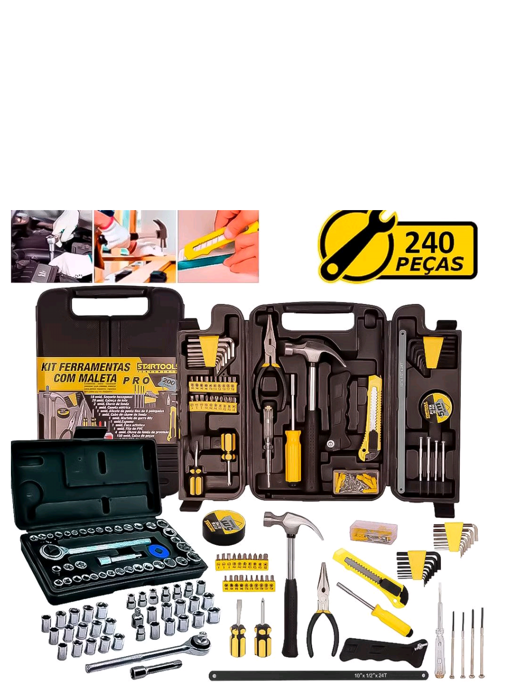 CLICK NO LINK DA BIO 👆 #0020691.                   https://collshp.com/achadodoreinaldoalves Kit Jogo De Ferramentas 240 Peças Maleta Estojo Caixa Maleta Completa + Soquetes Chave Catraca 