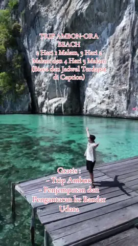 TRIP AMBON-ORA BEACH 2 hari 1 malam 2 orang : Rp. 2.600.000/orang 4 orang : Rp. 1.850.000/orang 6 orang : Rp. 1.650.000/orang 8 orang : Rp. 1.750.000/orang 10 orang : Rp. 1.550.000/orang Lebih dari 10 orang : Rp. 1.450./orang TRIP AMBON-ORA BEACH 3 hari 2 malam 2 orang : Rp. 3.550.000/orang 4 orang : Rp. 2.950.000/orang 6 orang : Rp. 2.750.000/orang 8 orang : Rp. 2.850.000/orang 10 orang : Rp. 2.650.000/orang Lebih dari 10 orang : Rp. 2.450.000/orang TRIP AMBON-ORA BEACH 4 hari 3 malam 2 malam di Ora Beach dan 1 malam di Ambon - 2 orang : Rp. 3.975.000/orang - 4 orang : Rp. 3.550.000/orang - 6 orang : Rp. 3.300.000/orang - 8 orang : Rp. 3.450.000/orang - 10 orang : Rp. 3.350.000/orang - Lebih dari 10 orang : Rp. 3.200.000/orang Biaya Sudah Termasuk :  - Antar Jemput dari Ambon-Ora Beach PP - ⁠Resort di Atas Laut - ⁠Makan 3x sehari - ⁠Transportasi Laut dan Darat - ⁠Alat Snoerkling  - ⁠Kaki Katak - ⁠Pelampung - ⁠Kamera Dalam Air - ⁠Guide.  #orabeach #ambon #fyppppppppppppppppppppppp #dellantour 