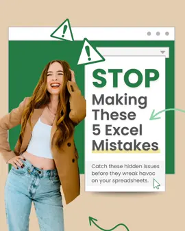 Stop making these 5 Excel mistakes 🛑✋ And if you do get caught in a spreadsheet spiral, Excel Panic Button has your back 💚 Click the link in my bio for more details 👏 #excel #exceltips #workhacks #corporate