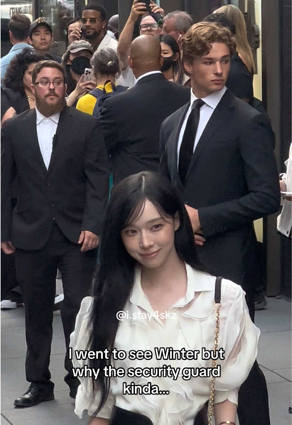 I noticed he was in so many of my clips lol. Anyway I’m glad I got to see Winter, she looked so pretty. First time going to one of these and it got kinda scary when people started shoving. I still got a signature yay!  — Edit: correction he is not a bodyguard but you guys should still follow him 🤭@Nathan.Overland #Winter #Aespa #My #RalphLauren #FashionWeek 