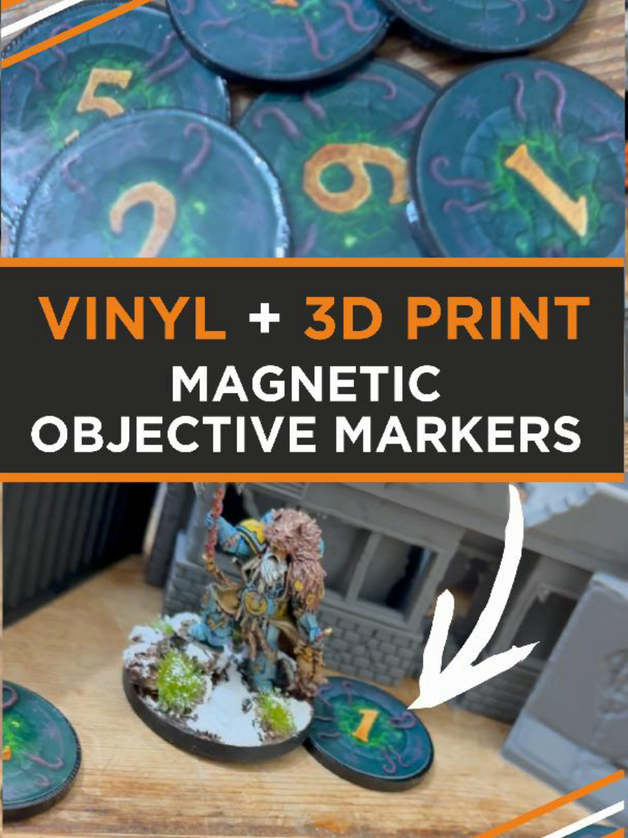 Custom Magnetic Objective Markers—3D Print + Vinyl Finish #3DPrinting#MagneticBases#MiniatureWargaming#TabletopGames#VinylDecals#MakerTok#WarhammerCommunity#CustomTerrain#wargaming   #TikTokMadeMeBuildIt