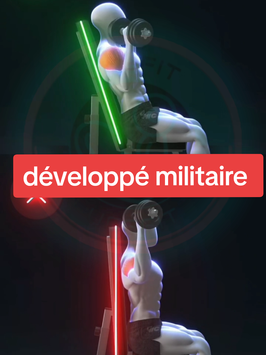 خفيف ظريف  développé militaire ( haltère ) العضلات المستهدفة الكتف الأمامي (deltoïde antérieur) → الأساسي. الكتف الجانبي (deltoïde latéral) → مساعد. الترايسبس (Triceps brachii). عضلات التثبيت: الترابيس، الكور. --- 📌 الوضعية 1. اجلس على مقعد بظهر مستقيم (أفضل للدعم) أو قف واقف. 2. امسك دمبل في كل يد على مستوى الكتف، راحات اليدين للأمام. 3. اجعل المرفقين تحت المعصمين (زاوية 90° تقريبًا). 4. حافظ على صدرك مرفوع وظهرك مستقيم. --- 📌 الأداء الحركي 1. ادفع الدمبلز للأعلى ببطء حتى تمتد الذراعين فوق الرأس. لا تقفل المرفقين 100% → خليهم شبه ممدودين. 2. انزل بالدمبلز للأسفل بنفس التحكم حتى ترجع لمستوى الأذنين/الكتف. 3. كرر التمرين بالتحكم الكامل. --- 📌 ملاحظات تقنية التنفس: شهيق أثناء النزول، زفير أثناء الدفع. لا تفرط في تقوس أسفل الظهر (خصوصًا إذا واقف). ممكن تبدل القبضة نيوترال (راحة اليدين facing each other) لتخفيف الضغط على الكتف. لو واقف: شد الكور (البطن + أسفل الظهر) عشان توازن الجسم. --- 📌 الأخطاء الشائعة استخدام وزن ثقيل يسبب تقوس الظهر. النزول تحت مستوى الكتف (خطر على المفصل). تقريب الدمبلز فوق الرأس بشكل مبالغ فيه (يصير شبه triceps extension). #fyp #Fitness #shoulderworkout #shoulders #gym 