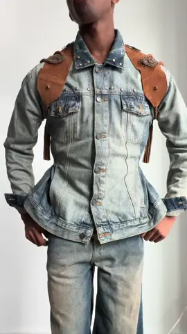 DIY W KAI: Denim Jacket old oversized denim jacket thrifted suede belt from brazil bronze accessories yolk panel from thrifted curtains also with the rope, you can of course tie it how ever you would like around the jacket !