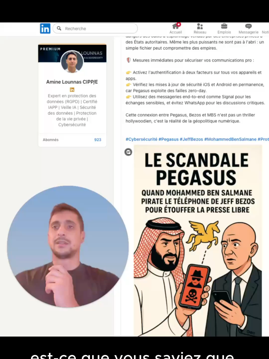 Dans cette vidéo, je partage une histoire fascinante sur Mohamed Ben Salman, le prince héritier d'Arabie Saoudite, qui est directement impliqué dans le divorce de Jeff Bezos. En 2018, il a envoyé une vidéo compromise à Bezos via WhatsApp, ce qui a entraîné une exfiltration massive de données personnelles. #jeffbezos #mbs #cybersécurité #cybersecurity